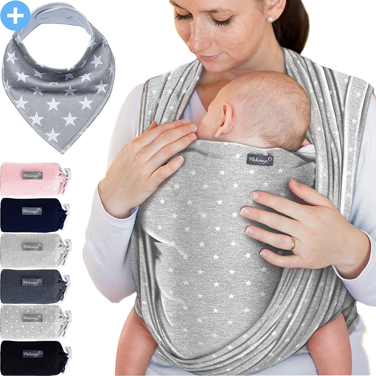 Makimaja Baby Sling - Licht Grijs Met Sterren - Hoge Kwaliteit 100% Natuurlijk Katoen Baby Sling - Baby Sling Pasgeborene En Baby's Tot 15 Kg - Plus Inclusief: Baby Slabbetje 3 Makimaja Baby Sling - Licht Grijs Met Sterren - Hoge Kwaliteit 100% Natuurlijk Katoen Baby Sling - Baby Sling Pasgeborene En Baby's Tot 15 Kg - Plus Inclusief: Baby Slabbetje