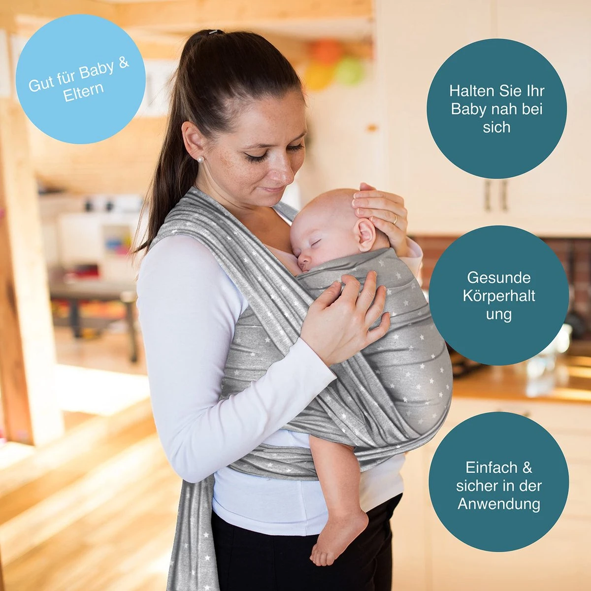 Makimaja Baby Sling - Licht Grijs Met Sterren - Hoge Kwaliteit 100% Natuurlijk Katoen Baby Sling - Baby Sling Pasgeborene En Baby's Tot 15 Kg - Plus Inclusief: Baby Slabbetje 4 Makimaja Baby Sling - Licht Grijs Met Sterren - Hoge Kwaliteit 100% Natuurlijk Katoen Baby Sling - Baby Sling Pasgeborene En Baby's Tot 15 Kg - Plus Inclusief: Baby Slabbetje - Afbeelding 2