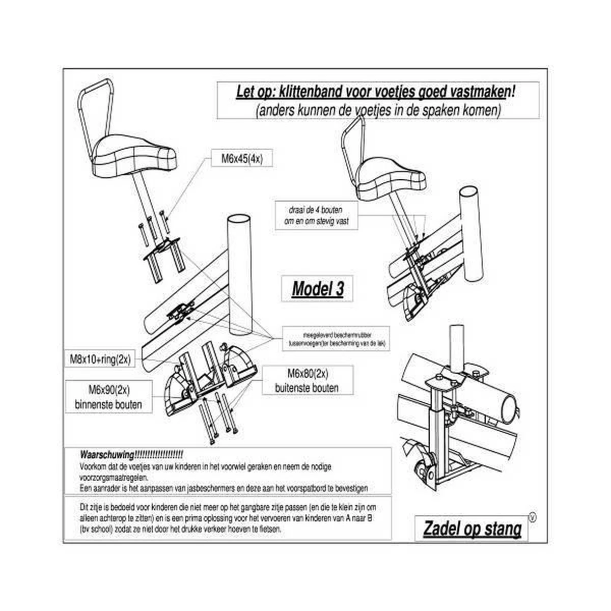 Zadel Op Stang Model 3 Kinderzitje Voor Damesfiets Met Dubbele Stang Met Dikke Onderbuis - Nooit Meer Zwaar Sturen 10 Zadel Op Stang Model 3 Kinderzitje Voor Damesfiets Met Dubbele Stang Met Dikke Onderbuis - Nooit Meer Zwaar Sturen - Afbeelding 8