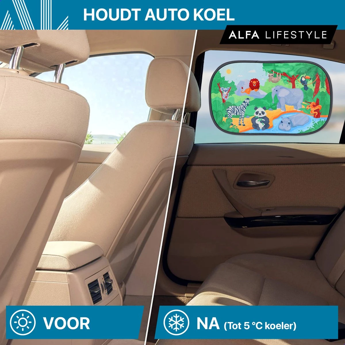 ALFA LIFESTYLE® Statische Zonneschermen – SHADE PRO V4- Jungle – Zonnescherm Auto Baby – UV Protectie Bescherming - 2 Stuks 5 ALFA LIFESTYLE® Statische Zonneschermen – SHADE PRO V4- Jungle – Zonnescherm Auto Baby – UV Protectie Bescherming - 2 Stuks - Afbeelding 3