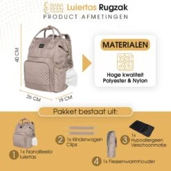 NanaBeebi Luiertas Rugzak Met Verschoonmatje - Beige Taupe - Inclusief Flessenwarmhouder - Kinderwagenhaken En Isoleervak -Babyproducten 1200x1200 1467