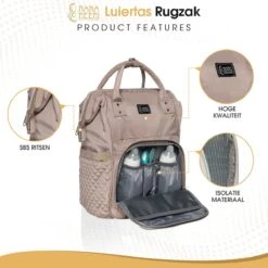 NanaBeebi Luiertas Rugzak Met Verschoonmatje - Beige Taupe - Inclusief Flessenwarmhouder - Kinderwagenhaken En Isoleervak -Babyproducten 1200x1200 1470