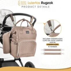 NanaBeebi Luiertas Rugzak Met Verschoonmatje - Beige Taupe - Inclusief Flessenwarmhouder - Kinderwagenhaken En Isoleervak -Babyproducten 1200x1200 1471