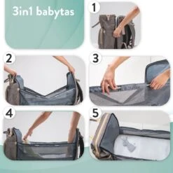 Luiertas Rugzak - Monx Luiertas Verzorgingstas Met Uitklapbaar Babybedje - Overzichtelijke Luierrugzak Extra Buggy En Kinderwagen Haken Inclusief Geïsoleerde Flessenhouder - Grijs -Babyproducten 1200x1200 1606