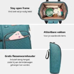 Miss Lulu Luiertas Rugzak - Inclusief Buggy En Kinderwagen Haken - Groen (E6705 GN) -Babyproducten 1200x1200 1645
