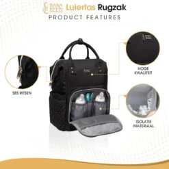 NanaBeebi Luiertas Rugzak Met Verschoonmatje - Zwart - Inclusief Flessenwarmhouder - Kinderwagenhaken En Isoleervak -Babyproducten 1200x1200 1660