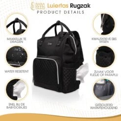 NanaBeebi Luiertas Rugzak Met Verschoonmatje - Zwart - Inclusief Flessenwarmhouder - Kinderwagenhaken En Isoleervak -Babyproducten 1200x1200 1665