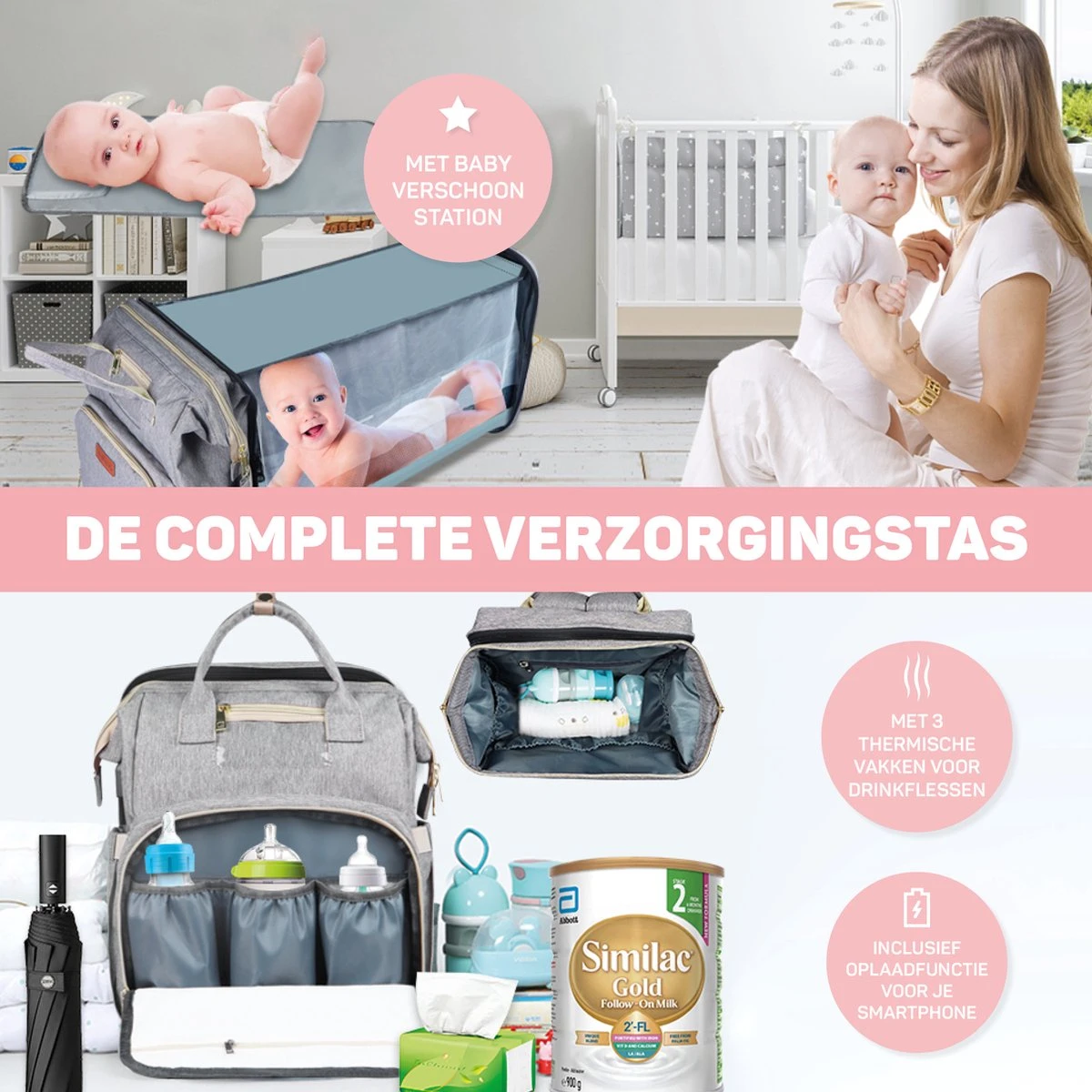 Vulpes BabyCare® Luiertas Rugzak - Luiertassen Met Babybed - Grote Luiertas Met Wieg- Luiertas Verzorgingstas Met Babybedje - Verzorgingsrugzak - Grijs 10 Vulpes BabyCare® Luiertas Rugzak - Luiertassen Met Babybed - Grote Luiertas Met Wieg- Luiertas Verzorgingstas Met Babybedje - Verzorgingsrugzak - Grijs - Afbeelding 8