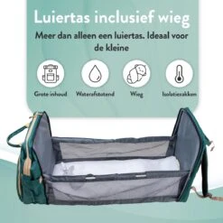 Luiertas Rugzak - Monx Luiertas Verzorgingstas Met Uitklapbaar Babybedje - Overzichtelijke Luierrugzak Extra Buggy En Kinderwagen Haken Inclusief Geïsoleerde Flessenhouder - Groen -Babyproducten 1200x1200 1721