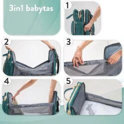 Luiertas Rugzak - Monx Luiertas Verzorgingstas Met Uitklapbaar Babybedje - Overzichtelijke Luierrugzak Extra Buggy En Kinderwagen Haken Inclusief Geïsoleerde Flessenhouder - Groen -Babyproducten 1200x1200 1722