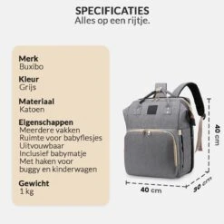 Buxibo 2-in-1 Luier- En Verzorgingstas - Inclusief Verschoon Matje - Baby Rug Tas Met Isoleervak - Diaper Backpack Bag - Reis Rugzak Inclusief Buggy En Kinderwagen Haken - Grote Capaciteit - -Babyproducten 1200x1200 1779
