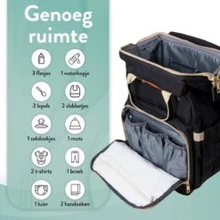 Luiertas Rugzak - Monx Luiertas Verzorgingstas Met Uitklapbaar Babybedje - Overzichtelijke Luierrugzak Extra Buggy En Kinderwagen Haken Inclusief Geïsoleerde Flessenhouder - Zwart -Babyproducten 1200x1200 1806