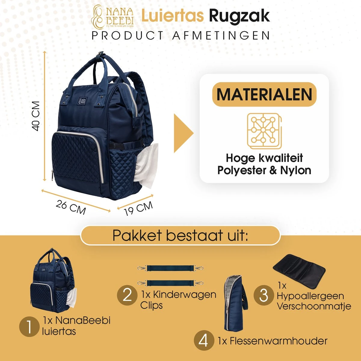 NanaBeebi Luiertas - Rugzak - Met Isoleervak - Blauw- Inclusief Flessenwarmhouder En Kinderwagenhaken 11 NanaBeebi Luiertas - Rugzak - Met Isoleervak - Blauw- Inclusief Flessenwarmhouder En Kinderwagenhaken - Afbeelding 9