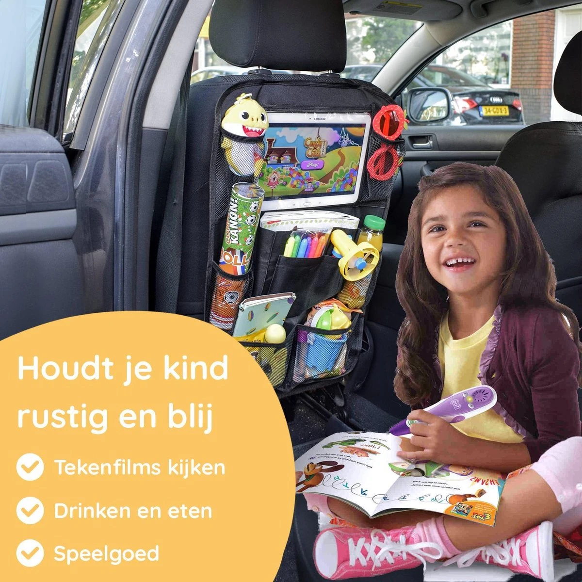 Merkloos Autostoel Organizer Met Tablet Houder - Universele Autostoel Beschermer - Autostoel Hoes Voor Kinderen 8 Merkloos Autostoel Organizer Met Tablet Houder - Universele Autostoel Beschermer - Autostoel Hoes Voor Kinderen - Afbeelding 6