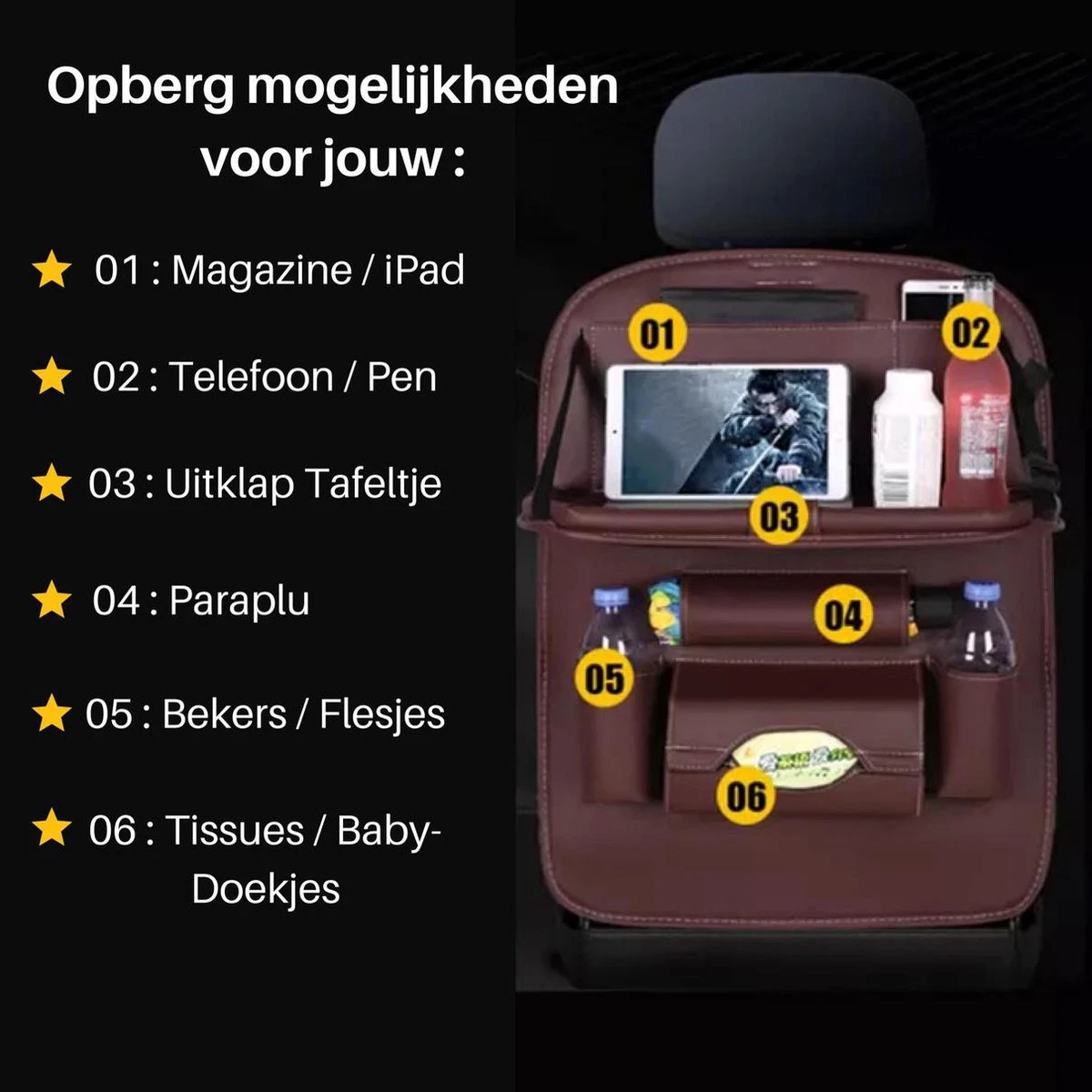 Merkloos PREMIUM Autostoel Organizer - Carseat Organiser - Auto Stoel Organizer - Tablet Houder - Auto Tafeltje - Auto Organizer - Beker Houder - Paraplu Houder - Tissue Doos Houder 11 Merkloos PREMIUM Autostoel Organizer - Carseat Organiser - Auto Stoel Organizer - Tablet Houder - Auto Tafeltje - Auto Organizer - Beker Houder - Paraplu Houder - Tissue Doos Houder - Afbeelding 9