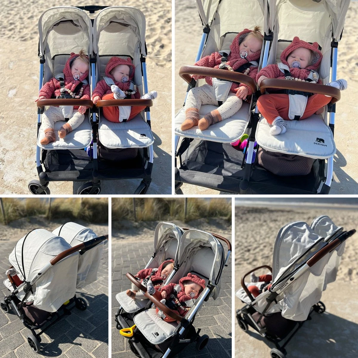 Deryan Luxe Rolo X2 Dubbele Buggy - Duo Buggy - Creme 10 Deryan Luxe Rolo X2 Dubbele Buggy - Duo Buggy - Creme - Afbeelding 8