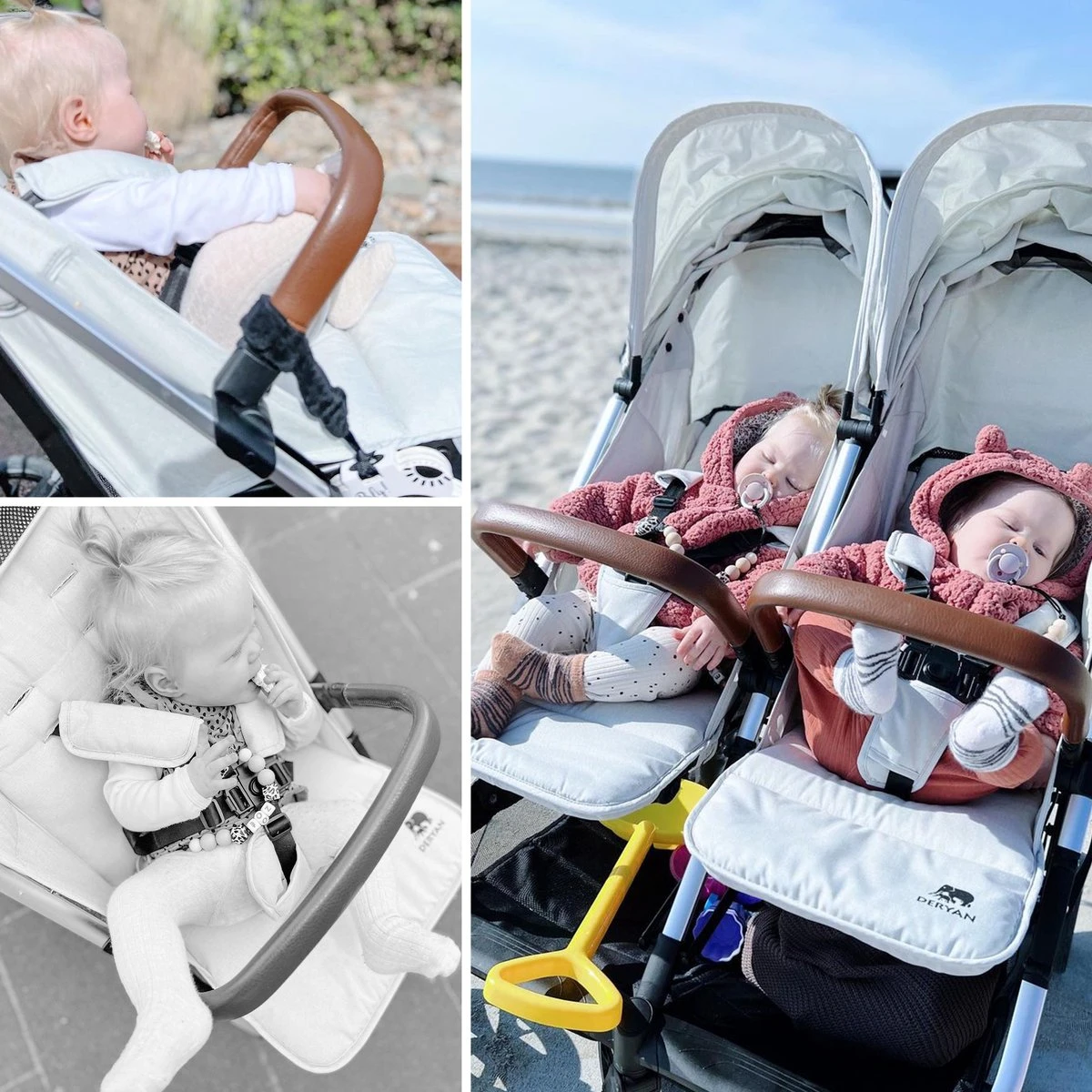 Deryan Luxe Rolo X2 Dubbele Buggy - Duo Buggy - Creme 12 Deryan Luxe Rolo X2 Dubbele Buggy - Duo Buggy - Creme - Afbeelding 10