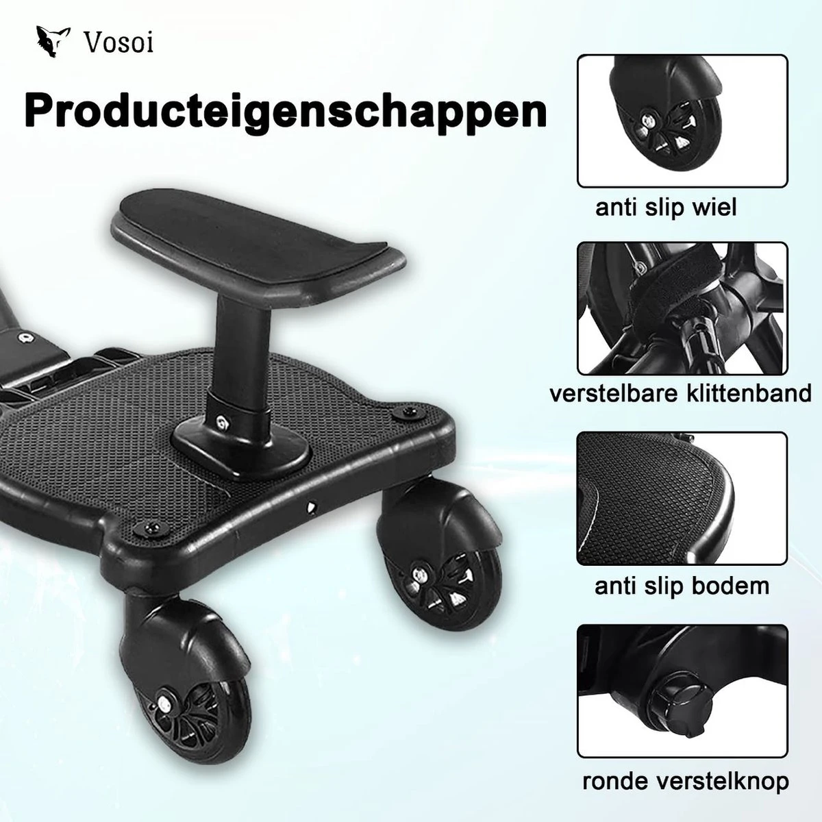 Vosoi - Meerijdplankje - Kinderwagen - Buggy's - Onderweg - Universeel - Verstelbaar - Zitje - Onderweg - 2 Wielen - Kinderwagen Accessoires 6 Vosoi - Meerijdplankje - Kinderwagen - Buggy's - Onderweg - Universeel - Verstelbaar - Zitje - Onderweg - 2 Wielen - Kinderwagen Accessoires - Afbeelding 4