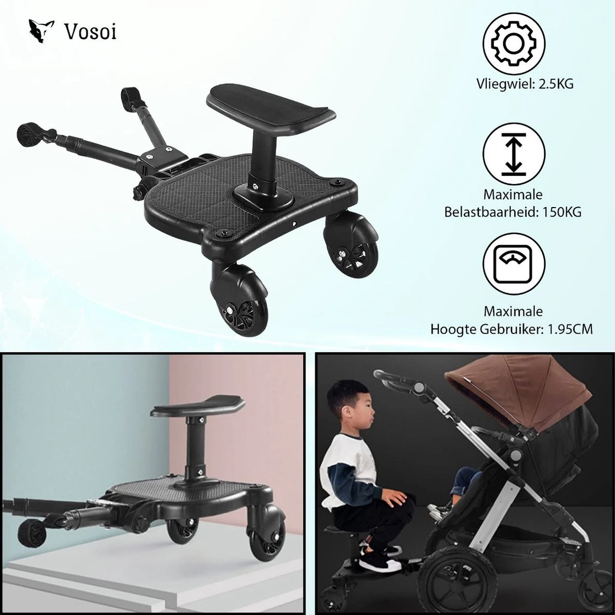 Vosoi - Meerijdplankje - Kinderwagen - Buggy's - Onderweg - Universeel - Verstelbaar - Zitje - Onderweg - 2 Wielen - Kinderwagen Accessoires 8 Vosoi - Meerijdplankje - Kinderwagen - Buggy's - Onderweg - Universeel - Verstelbaar - Zitje - Onderweg - 2 Wielen - Kinderwagen Accessoires - Afbeelding 6