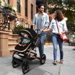 KIDUKU- 3 In 1 Combi-kinderwagen- Zwart/goud- Buggy Incl. Autostoeltje-regenhoes- Inklapbaar -Babyproducten 1200x1200 897