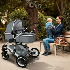 KIDUKU- 3 In 1 Combi-kinderwagen- Grijs/zilver- Buggy Incl. Autostoeltje-regenhoes- Inklapbaar -Babyproducten 1200x1200 923