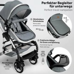 KIDUKU- 3 In 1 Combi-kinderwagen- Grijs/zilver- Buggy Incl. Autostoeltje-regenhoes- Inklapbaar -Babyproducten 1200x1200 926