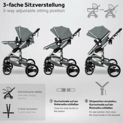 KIDUKU- 3 In 1 Combi-kinderwagen- Grijs/zilver- Buggy Incl. Autostoeltje-regenhoes- Inklapbaar -Babyproducten 1200x1200 927