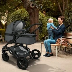 KIDUKU- 3 In 1 Combi-kinderwagen- Antraciet/zwart Buggy Incl. Autostoeltje-regenhoes- Inklapbaar -Babyproducten 1200x1200 977