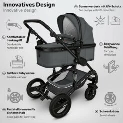 KIDUKU- 3 In 1 Combi-kinderwagen- Antraciet/zwart Buggy Incl. Autostoeltje-regenhoes- Inklapbaar -Babyproducten 1200x1200 978