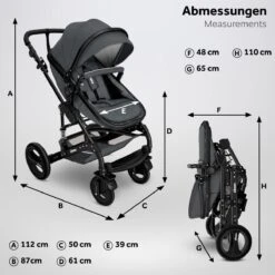 KIDUKU- 3 In 1 Combi-kinderwagen- Antraciet/zwart Buggy Incl. Autostoeltje-regenhoes- Inklapbaar -Babyproducten 1200x1200 979