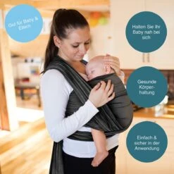 Makimaja Baby Sling - Donkergrijs - Hoge Kwaliteit 100% Natuurlijk Katoen Baby Sling - Baby Sling Pasgeborenen En Baby's Tot 15 Kg - Plus Inclusief: Baby Slabbetje -Babyproducten 1200x1200 993