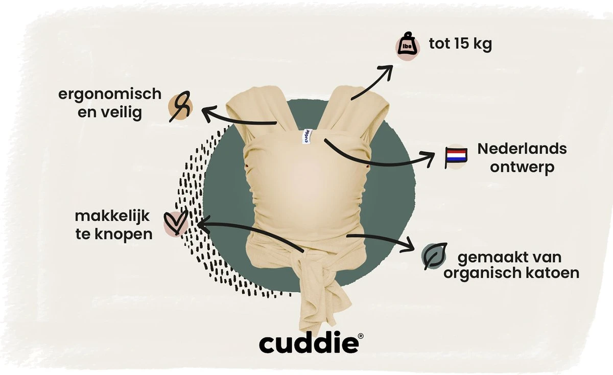 Cuddie Baby Draagdoek - Premium Organic Baby Draagdoek Gemaakt Van Bio Katoen - Newborns Tot 15 Kg - Baby Cadeau - Met Wenskaart - Sand 5 Cuddie Baby Draagdoek - Premium Organic Baby Draagdoek Gemaakt Van Bio Katoen - Newborns Tot 15 Kg - Baby Cadeau - Met Wenskaart - Sand - Afbeelding 3