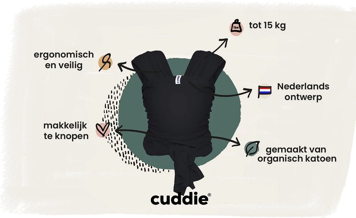 Cuddie Baby Draagdoek - Premium Organic Baby Draagdoek Gemaakt Van Bio Katoen - Newborns Tot 15 Kg - Baby Cadeau - Met Wenskaart - Zwart 5 Cuddie Baby Draagdoek - Premium Organic Baby Draagdoek Gemaakt Van Bio Katoen - Newborns Tot 15 Kg - Baby Cadeau - Met Wenskaart - Zwart - Afbeelding 3