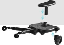 Merkloos Meerijdplankje - Kinderwagen - Buggy - KANT EN KLAAR - Al In Elkaar Gezet! - Met Zitje Voor Uw Kind - Zwart -Babyproducten 1200x844