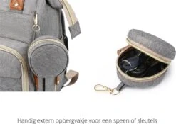 Humpy Dumpy Stijlvolle Luiertas Rugzak (Grijs) Met Uitschuifbaar Verschoon/ Slaap Bedje. Incl. Verschoon Matje, USB Poort & Buggy Straps -Babyproducten 1200x851 6