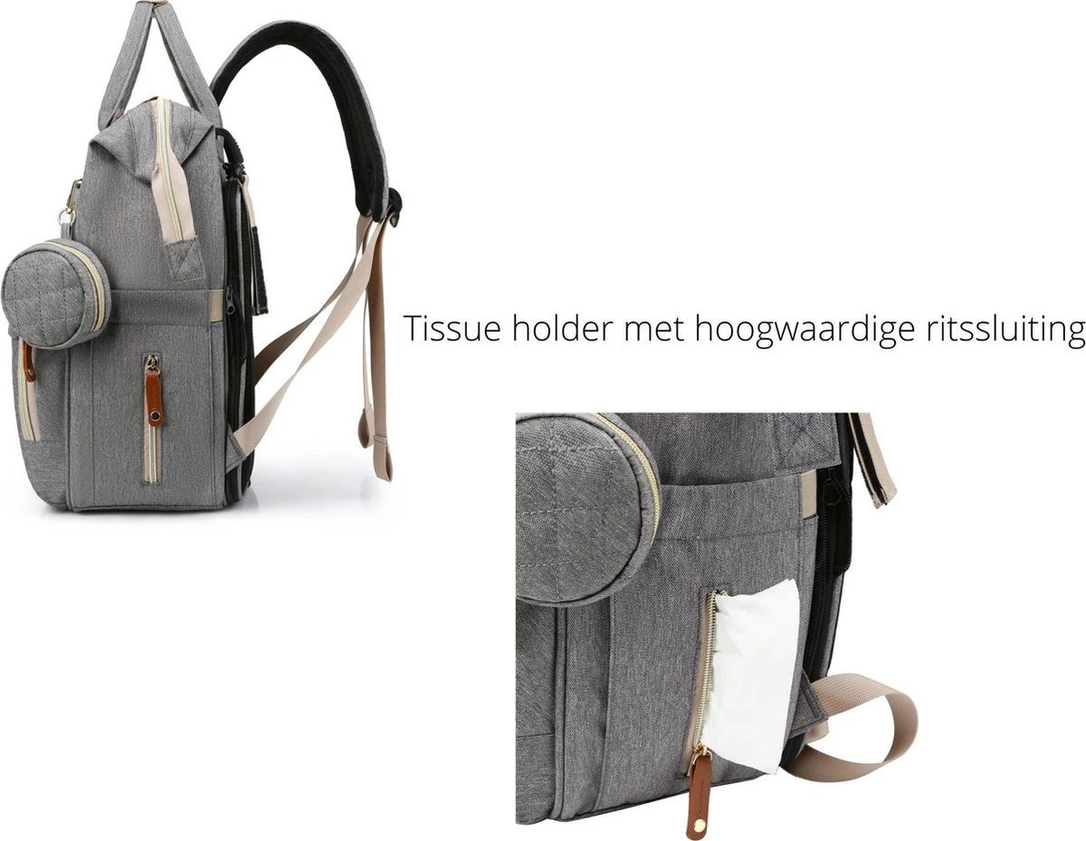 Humpy Dumpy Stijlvolle Luiertas Rugzak (Zwart) Met Uitschuifbaar Verschoon/ Slaap Bedje. Incl. Verschoon Matje, USB Poort & Buggy Straps 5 Humpy Dumpy Stijlvolle Luiertas Rugzak (Zwart) Met Uitschuifbaar Verschoon/ Slaap Bedje. Incl. Verschoon Matje, USB Poort & Buggy Straps - Afbeelding 3