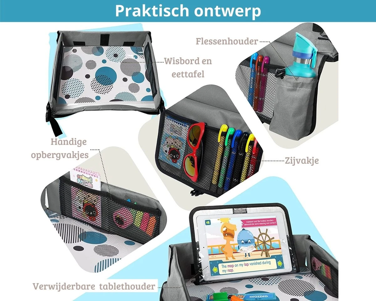 Premium Reistafel Voor Kinderen - Inclusief Tablethouder + Gratis Draagtas En Potloden - Auto Organizer - Playtray - Opvouwbaar - Speeltafel Auto - Tekentafel Auto - Grijs 7 Premium Reistafel Voor Kinderen - Inclusief Tablethouder + Gratis Draagtas En Potloden - Auto Organizer - Playtray - Opvouwbaar - Speeltafel Auto - Tekentafel Auto - Grijs - Afbeelding 5