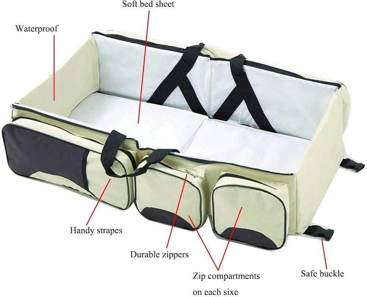 Merkloos Decopatent® Baby Bed - Luiertas - Reisbedje Voor Baby’s En Kleuters - Opvouwbare Reiswieg - Reisbed Met Matras - Reistas - Creme 4 Merkloos Decopatent® Baby Bed - Luiertas - Reisbedje Voor Baby’s En Kleuters - Opvouwbare Reiswieg - Reisbed Met Matras - Reistas - Creme - Afbeelding 2