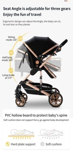 Luxe Kinderwagen 3 In 1 - Wandelwagen - Kinderwagen 3-in-1 Incl Autostoel - Kinderwagen Maxi Cosi – Buggy 3 In 1 - Newborn - Grijs -Babyproducten 564x1200
