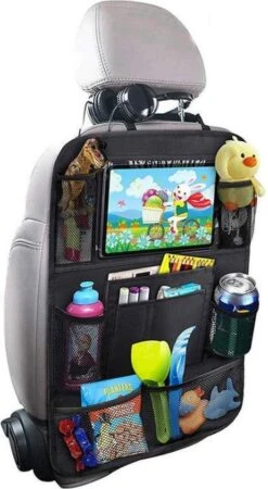 Merkloos Autostoel Organizer + Opvouwbare Mini Prullenbak Bundel - Musthave Voor Uw Autovakantie! - IPad/Tablet Houder - Opvouwbaar - Inklapbaar - Rugleuning - Auto Opbergsysteem - Kinderen - Waterafstotend - Prullenmand - Licht - Opberg - Universeel - Handig -Babyproducten 659x1200