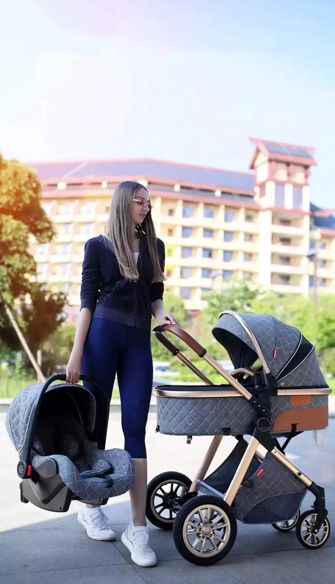 Merkloos Luxe Multi-functionele 3 In 1 Kinderwagen - Kwalitatieve Buggy - Opklapbare Wandelwagen - Khaki 5 Merkloos Luxe Multi-functionele 3 In 1 Kinderwagen - Kwalitatieve Buggy - Opklapbare Wandelwagen - Khaki - Afbeelding 4