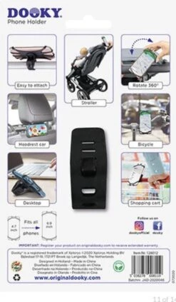 Dooky Telefoonhouder Smartphone Telefoon Houder 360* Rotatie Universeel Kinderwagen Fiets Zwart -Babyproducten 701x1200