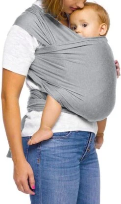 Ergonomische Rekbare Baby Draagdoek Van Katoen Om Te Knopen -Licht Grijs - Babywrap - Draagdoeken - Babydrager - Buikdrager – Rugdrager – Heupdrager - Baby Sling – Baby Carrier – Draagzak - Baby Wrap Sling - Draagdoek – Handleiding - Gratis Slabbetje -Babyproducten 712x1200