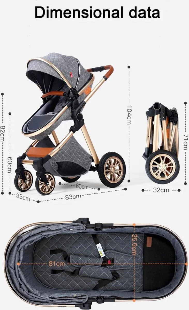 Merkloos Luxe Multi-functionele 3 In 1 Kinderwagen - Kwalitatieve Buggy - Opklapbare Wandelwagen - Khaki 7 Merkloos Luxe Multi-functionele 3 In 1 Kinderwagen - Kwalitatieve Buggy - Opklapbare Wandelwagen - Khaki - Afbeelding 6