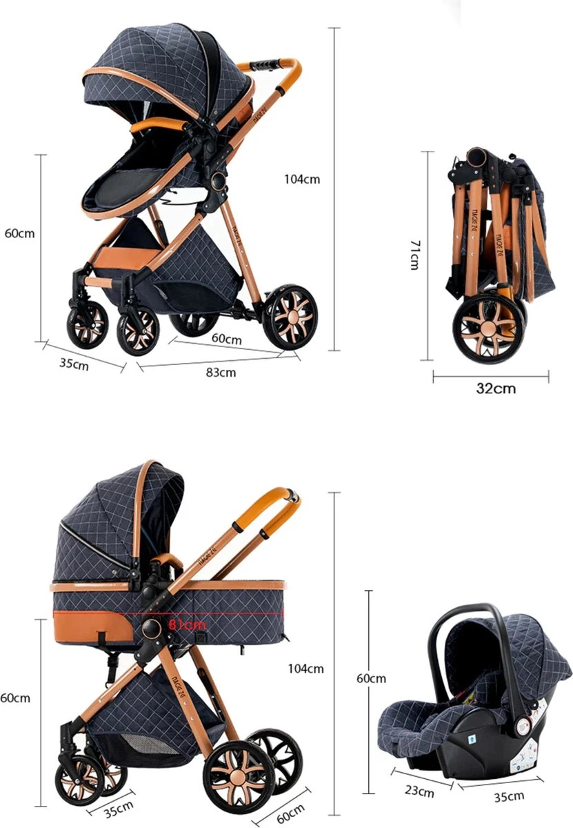 Merkloos Kinderwagen 3-in-1 – Luxe Kinderwagen - Buggy – Wandelwagen - Multifunctioneel – Opklapbaar – Incl Autostoel – Blauw 6 Merkloos Kinderwagen 3-in-1 – Luxe Kinderwagen - Buggy – Wandelwagen - Multifunctioneel – Opklapbaar – Incl Autostoel – Blauw - Afbeelding 4