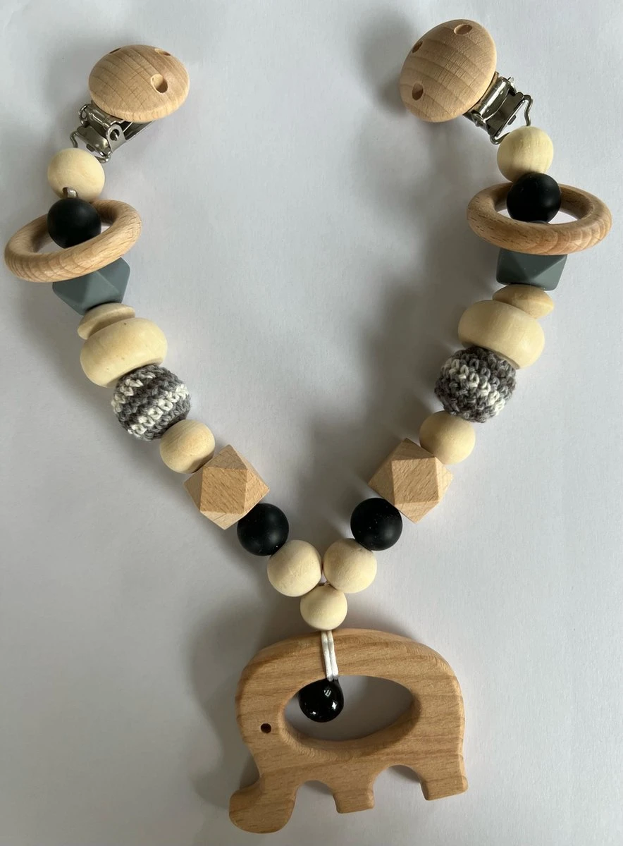 Littlecutiez - Wagenspanner Dombo - Olifant - Gehaakt - Hout - Kralen - Kinderwagen - Buggy - Kraamcadeau - Baby - Zilver 4 Littlecutiez - Wagenspanner Dombo - Olifant - Gehaakt - Hout - Kralen - Kinderwagen - Buggy - Kraamcadeau - Baby - Zilver - Afbeelding 2