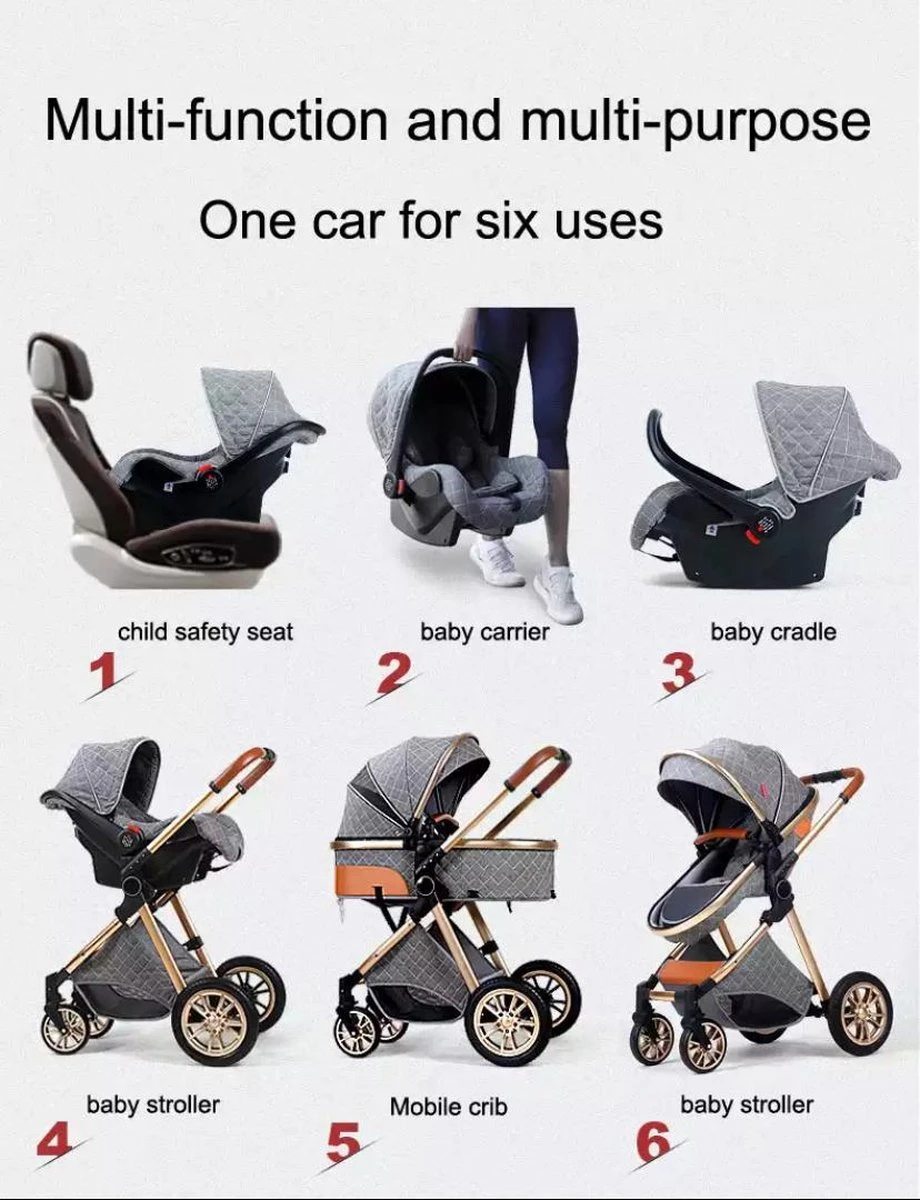 Merkloos Luxe Multi-functionele 3 In 1 Kinderwagen - Kwalitatieve Buggy - Opklapbare Wandelwagen - Khaki 10 Merkloos Luxe Multi-functionele 3 In 1 Kinderwagen - Kwalitatieve Buggy - Opklapbare Wandelwagen - Khaki - Afbeelding 9