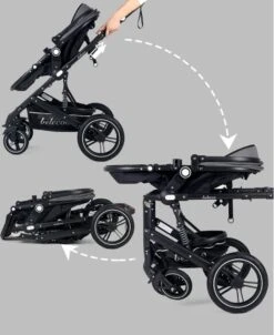Belecoo - Luxe Kinderwagen - 3-in-1 Buggy - Opklapbare Wandelwagen - Autostoel - Wieg - Multifunctioneel - Zwart -Babyproducten 981x1200 4