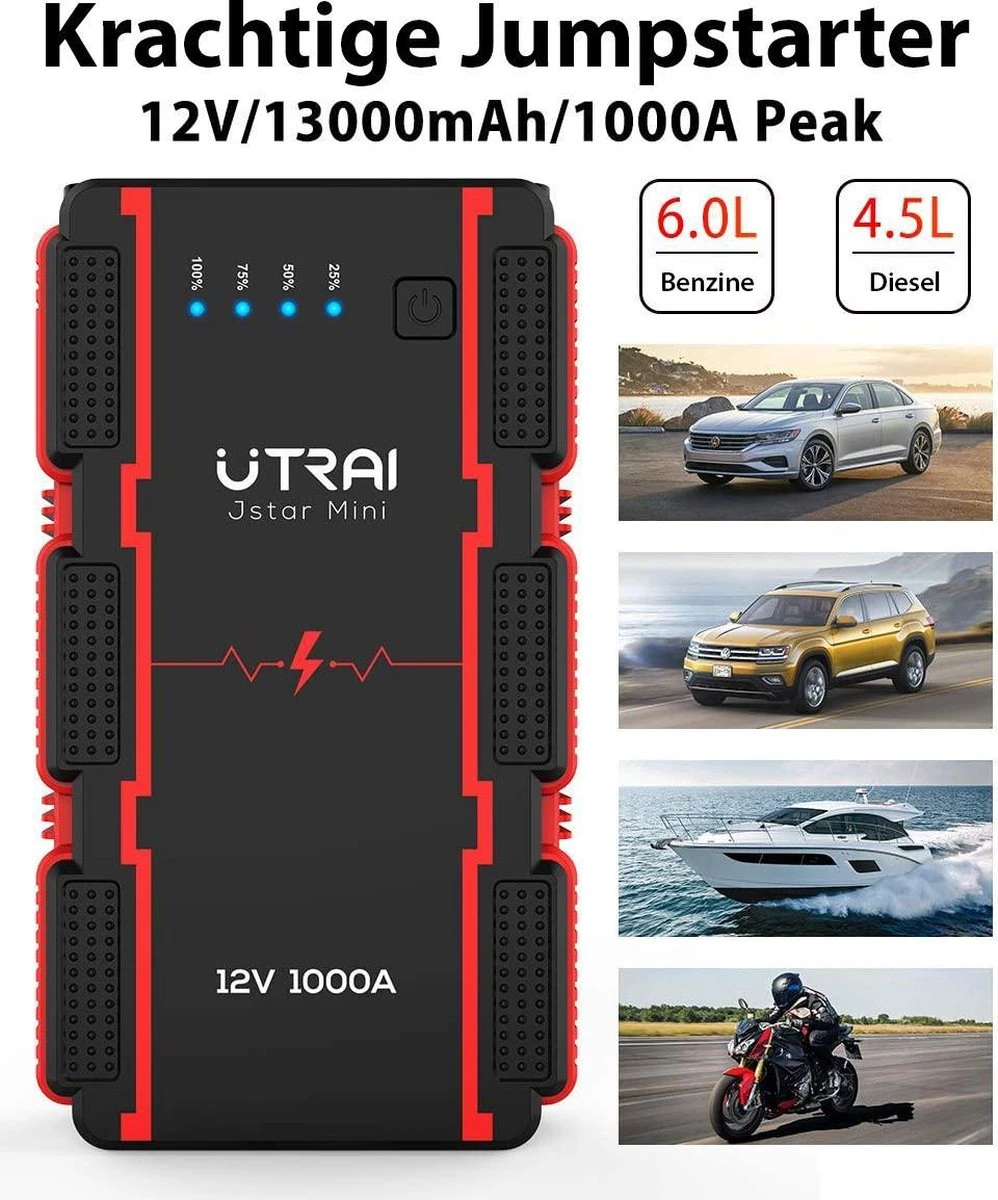 UTRAI - Jump Starter Auto - Batterij 13000mAh - 1000A - Smart-Clip Power Bank Met Batterij Detectie Voor 12V - Auto Booster Jumpstarter Mini 4 UTRAI - Jump Starter Auto - Batterij 13000mAh - 1000A - Smart-Clip Power Bank Met Batterij Detectie Voor 12V - Auto Booster Jumpstarter Mini - Afbeelding 2